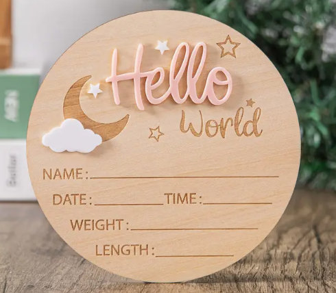 HELLO WORLD ANNOUNCEMENT PLAQUE PINK