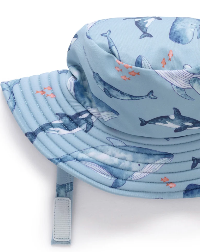 PUREBABY - BLUE WHALE POD BROAD BRIM SWIM HAT