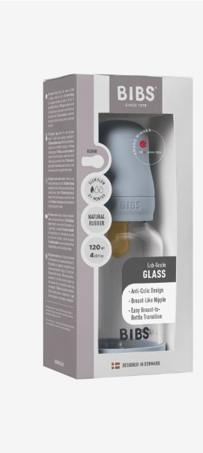 BIBS GLASS BOTTLE SET 120ML- BABY BLUE