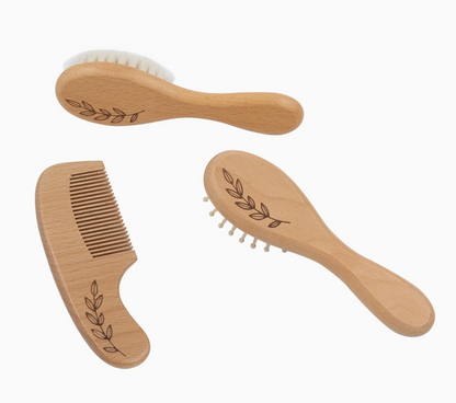 3pc WOODEN BRUSH & COMB SET