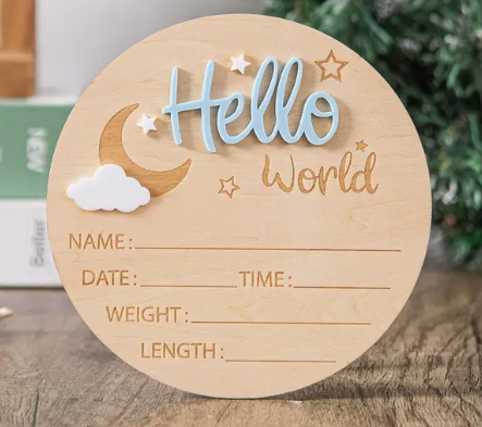 HELLO WORLD ANNOUNCEMENT PLAQUE- BLUE