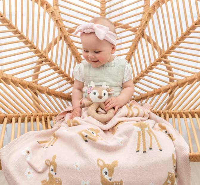 LIVING TEXTILES - WHIMSICAL BLUSH FAWN BLANKET