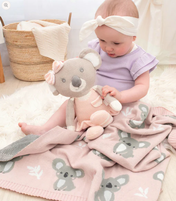 LIVING TEXTILES - WHIMSICAL KOALA/BLUSH BLANKET