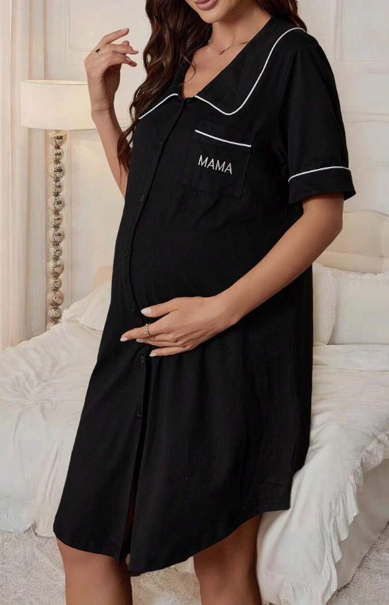 MATERNITY/BREASTFEEDING BUTTON UP GOWN SHORT SLEEVE
