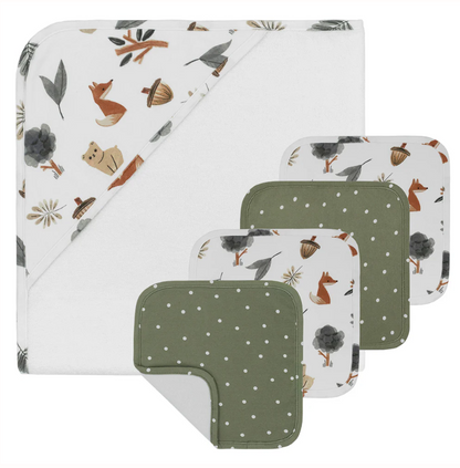 LIVING TEXTILES - 5 PIECE BABY BATH GIFT SET- FOREST RETREAT