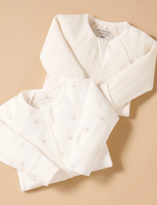 PUREBABY - BEAR 2 PACK - ZIPPED GROWSUIT
