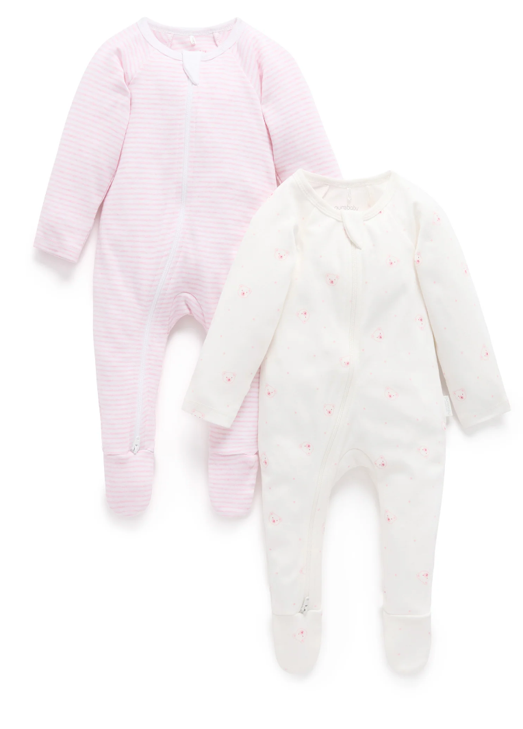 PUREBABY - BEAR 2 PACK - ZIPPED GROWSUIT
