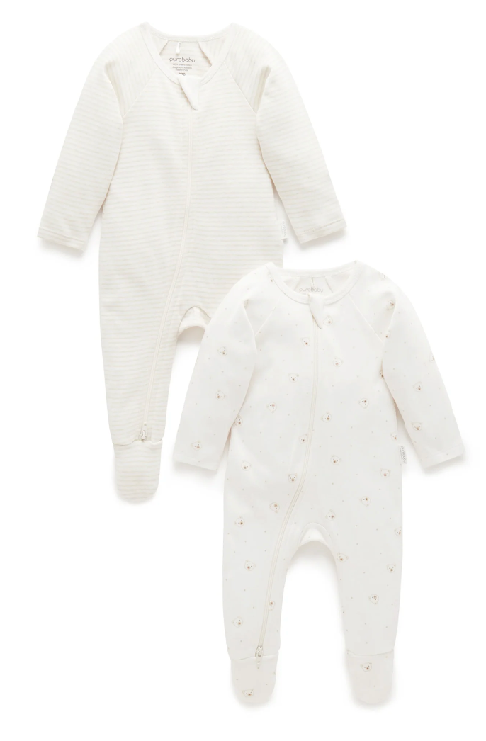 PUREBABY - BEAR 2 PACK - ZIPPED GROWSUIT