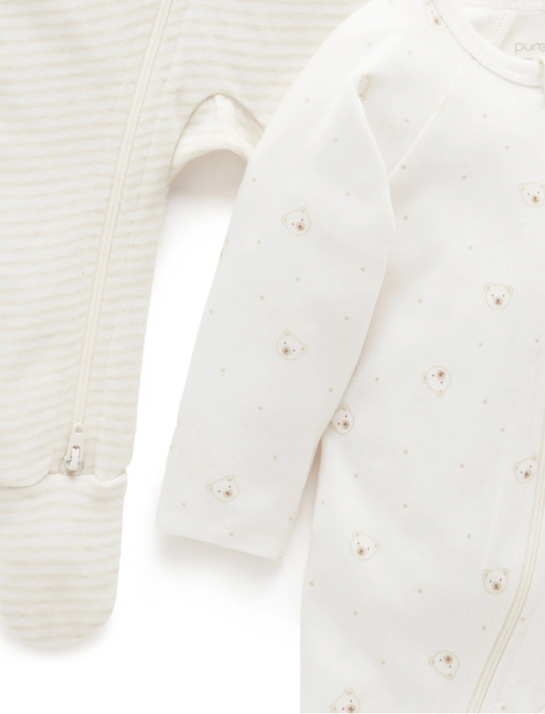 PUREBABY - BEAR 2 PACK - ZIPPED GROWSUIT