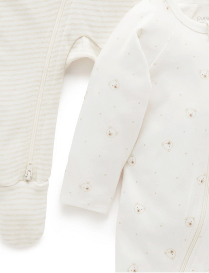PUREBABY - BEAR 2 PACK - ZIPPED GROWSUIT