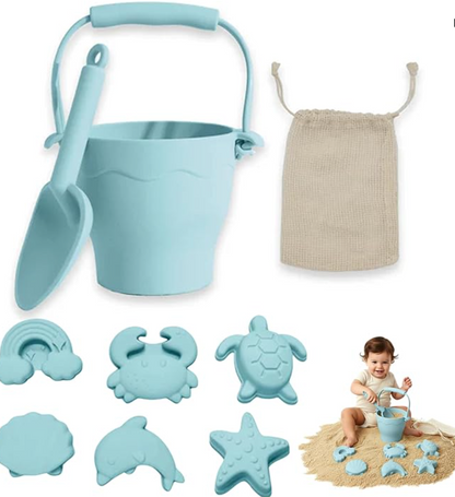 8pc SILICONE BUCKET & SPACE SET LIGHT BLUE