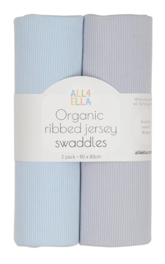 ALL4ELLA - RIBBED JERSEY SWADDLE 2PK - BLUE & GREY