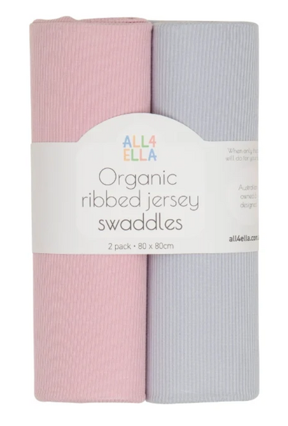 ALL4ELLA - RIBBED JERSEY SWADLE 2PK - PINK & GREY