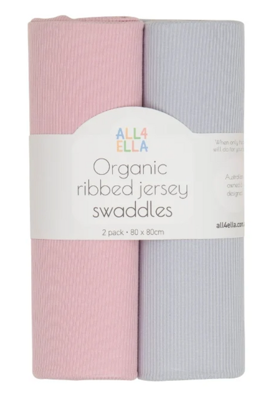 ALL4ELLA - RIBBED JERSEY SWADLE 2PK - PINK & GREY
