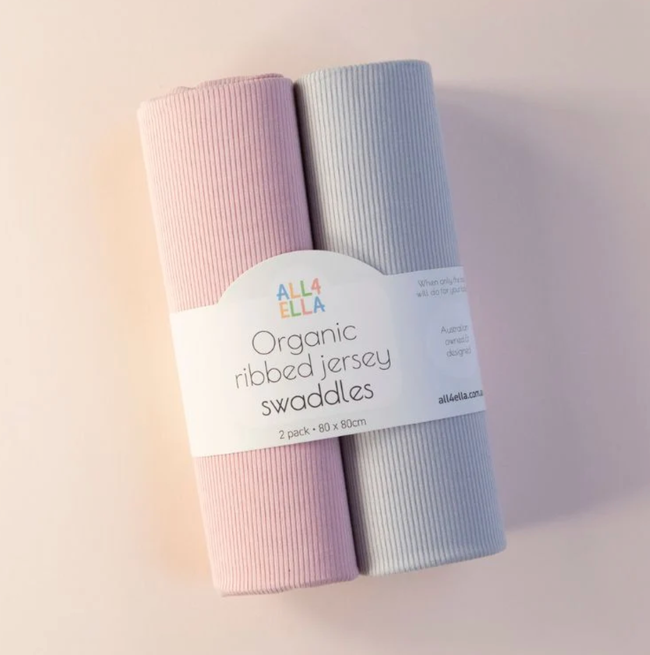 ALL4ELLA - RIBBED JERSEY SWADLE 2PK - PINK & GREY