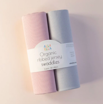 ALL4ELLA - RIBBED JERSEY SWADLE 2PK - PINK & GREY