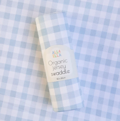 ALL4ELLA - JERSEY SWADDLE - GINGHAM BLUE