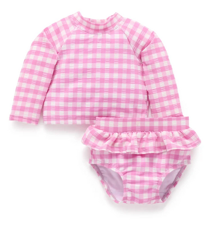 PUREBABY - PINK GRAPE GINGHAM LONG SLEEVE RASHIE SET