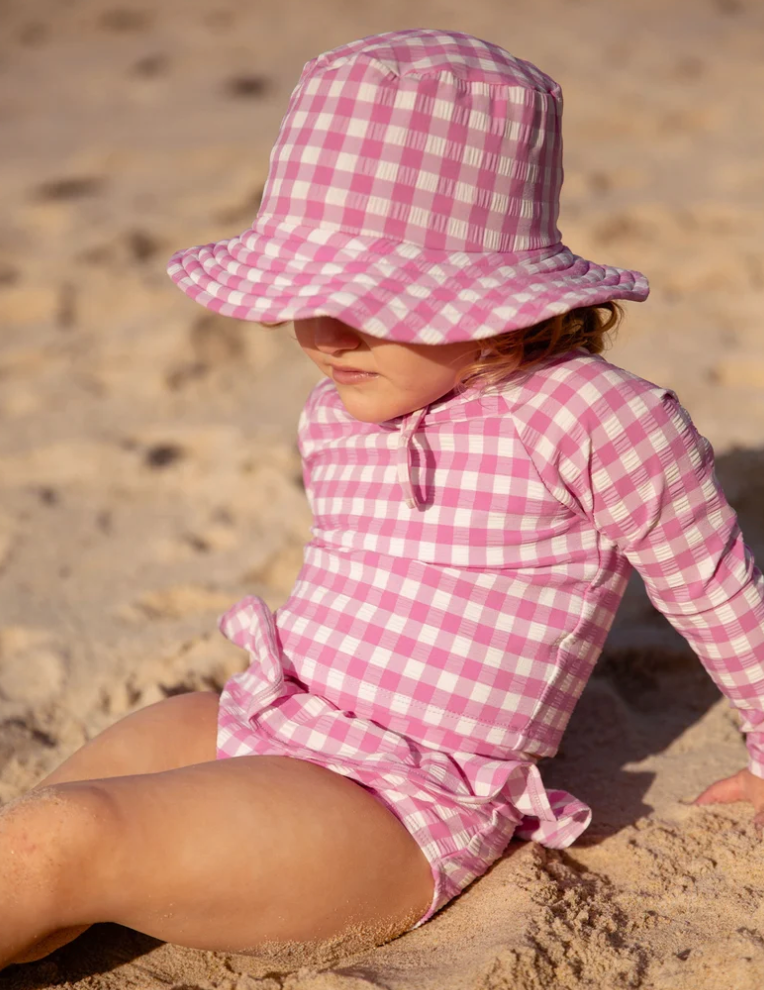PUREBABY - PINK GRAPE GINGHAM LONG SLEEVE RASHIE SET