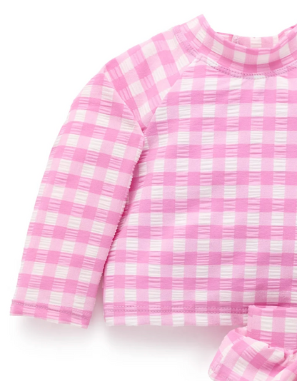 PUREBABY - PINK GRAPE GINGHAM LONG SLEEVE RASHIE SET