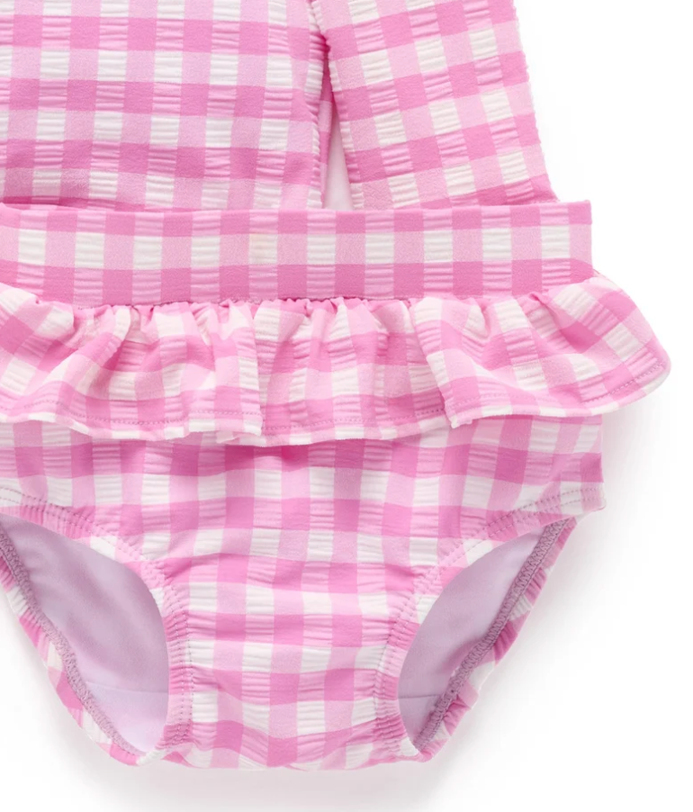 PUREBABY - PINK GRAPE GINGHAM LONG SLEEVE RASHIE SET