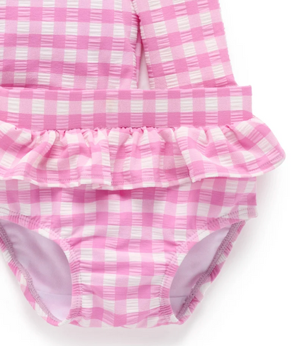 PUREBABY - PINK GRAPE GINGHAM LONG SLEEVE RASHIE SET