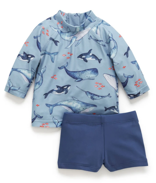 PUREBABY - BLUE WHALE POD LONG SLEEVE RASHIE SET