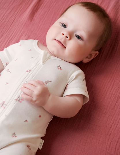 PUREBABY - PINK BLOSSOM 2 PACK SHORT ZIPPED GROWNSUIT