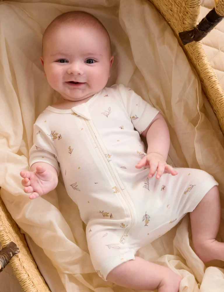 PUREBABY - BROWN WATTLE BEE 2 PACK SHORT ZIPPED GROWSUIT
