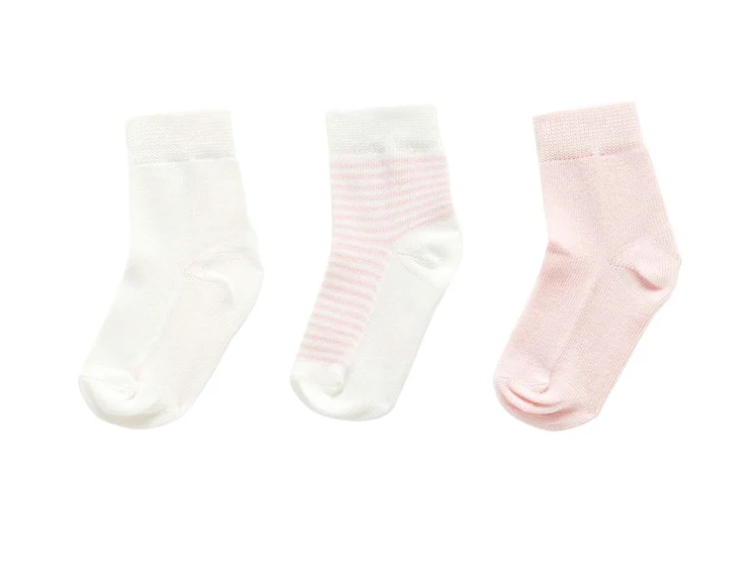 PUREBABY - PALE PINK 3 PACK SOCKS 0-3 MONTHS