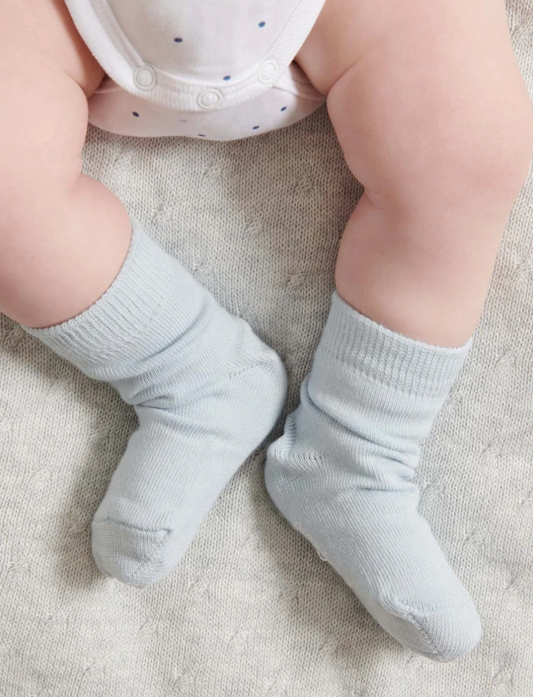 PUREBABY - PALE BLUE 3 PACK SOCKS 0-3 MONTHS
