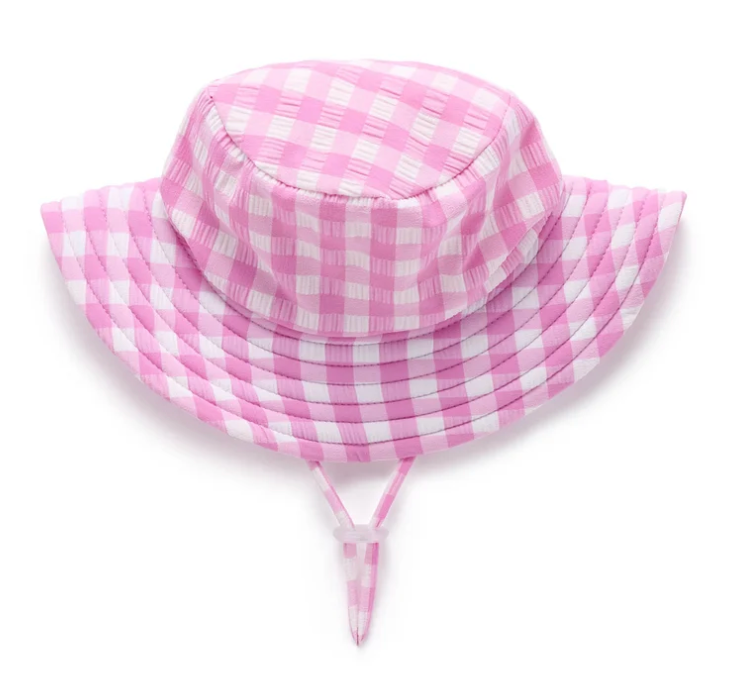 PUREBABY - PINK GRAPE GINGHAM BROAD BRIM SWIM HAT
