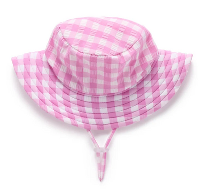 PUREBABY - PINK GRAPE GINGHAM BROAD BRIM SWIM HAT