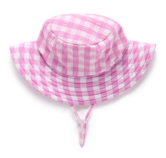 PUREBABY - PINK GRAPE GINGHAM BROAD BRIM SWIM HAT