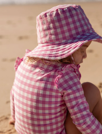 PUREBABY - PINK GRAPE GINGHAM BROAD BRIM SWIM HAT
