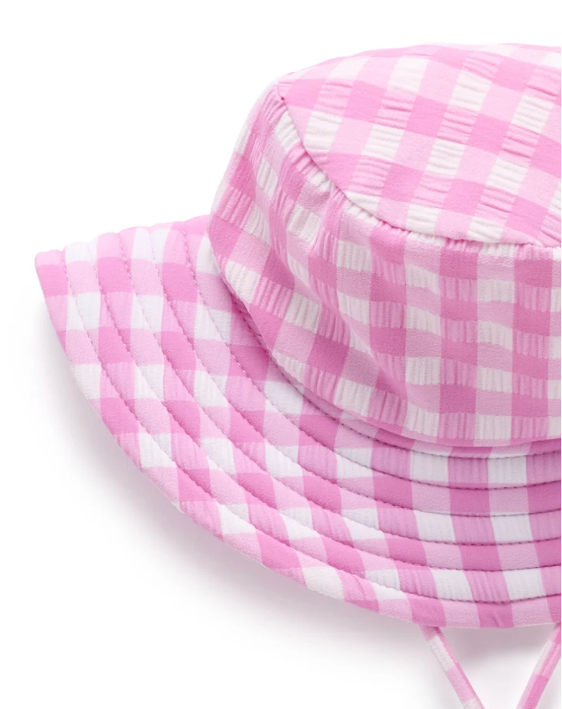 PUREBABY - PINK GRAPE GINGHAM BROAD BRIM SWIM HAT