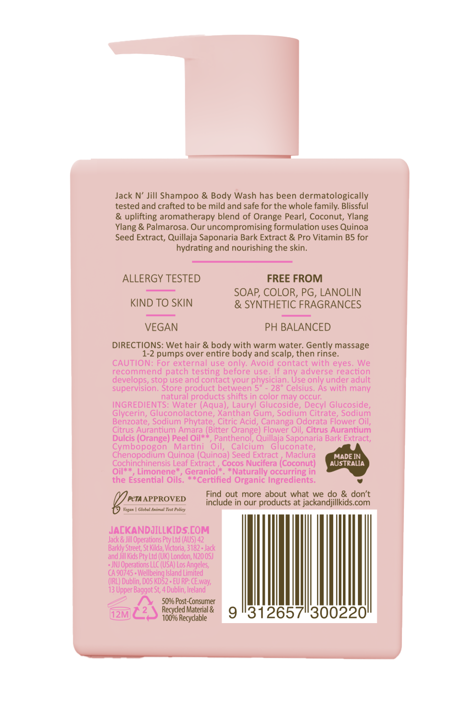 JACK 'N' JILL - SHAMPOO & BODY WASH - NATURAL 300ML