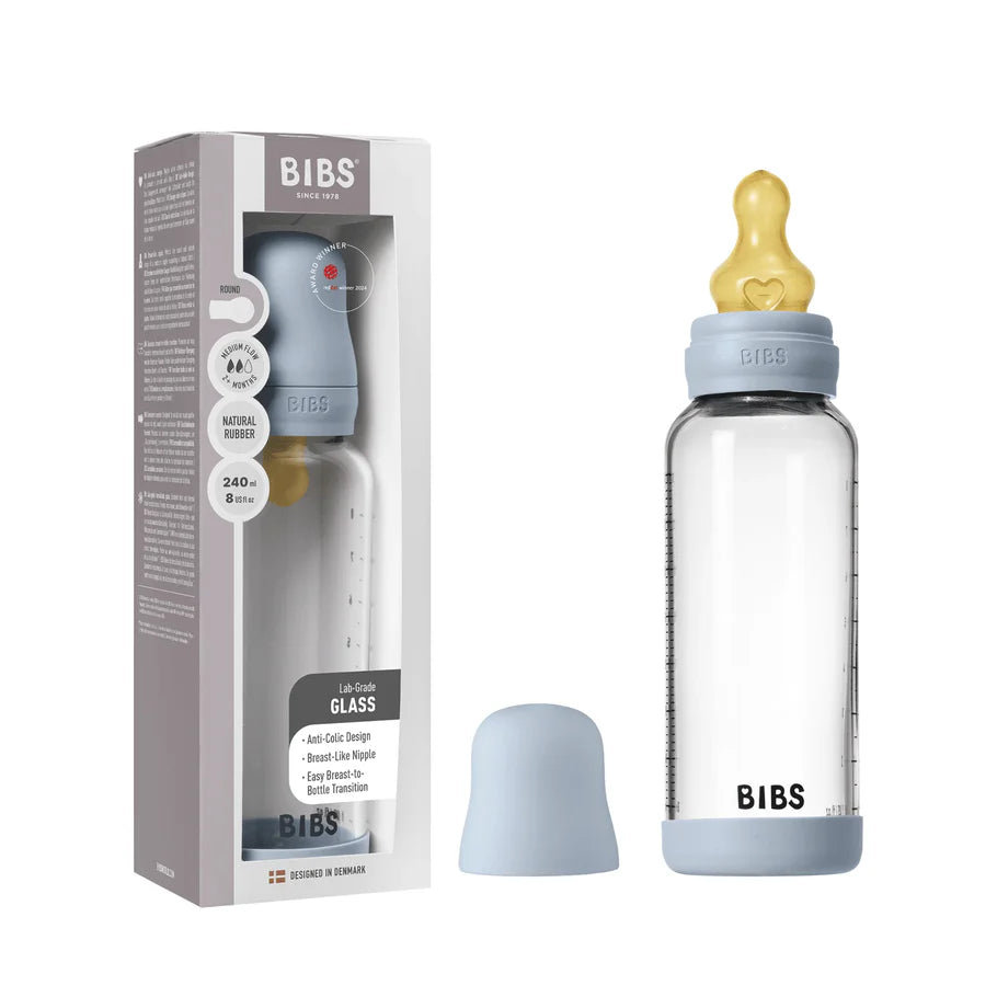 BIBS - Glass bottle 240ml Baby blue