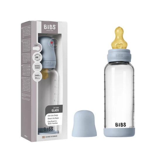 BIBS - Glass bottle 240ml Baby blue