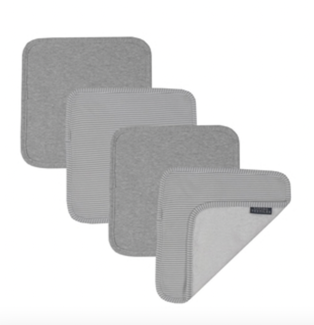 4-PACK FACE WASHERS - GREY STRIPE/MELANGE