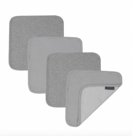 4-PACK FACE WASHERS - GREY STRIPE/MELANGE